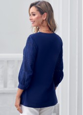 Navy Blue Split Neck Embroidered Blouse | thumb picture 