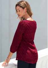 Textured Fabric Split Neck Wine Red Blouse