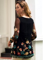 Crinkle Chest Embroidered V Neck 3/4 Sleeve Blouse | thumb picture 