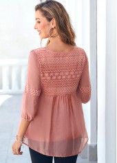 Lace Stitching Tie Front Coral Orange Blouse | thumb picture 