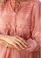 Lace Stitching Tie Front Coral Orange Blouse | thumb picture 