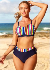 Rainbow Color High Waisted Striped Bikini Set | thumb picture 