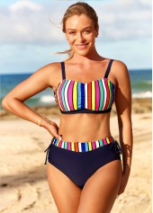 Rainbow Color High Waisted Striped Bikini Set