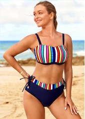 Rainbow Color High Waisted Striped Bikini Set | thumb picture 