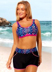 High Waist Geometric Print Black Bikini Set