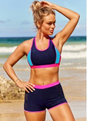 Lace Stitching Contrast Stitch Navy Blue Bikini Set