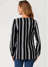 Striped Color Block V Neck Zipper Detail Blouse | thumb picture 