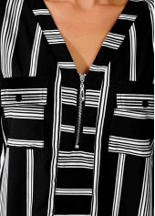 Striped Color Block V Neck Zipper Detail Blouse | thumb picture 