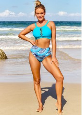 Metal Ring High Waisted Tribal Print Bikini Set | thumb picture 
