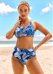 Lace Up High Waisted Tropical Print Bikini Set | thumb picture 