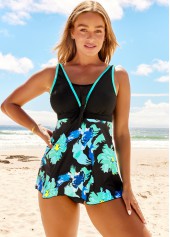 Cyan Floral Print Wide Strap Swimdress Top-No Bottom | picture 4