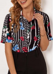 Polka Dot Floral Print Turndown Collar Blouse | thumb picture 