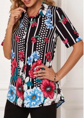 Polka Dot Floral Print Turndown Collar Blouse | thumb picture 