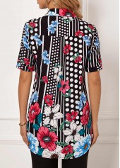 Polka Dot Floral Print Turndown Collar Blouse | thumb picture 