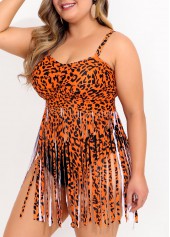 Plus Size Tassel Leopard Rust Orange Swimdress Top-No Bottom | picture 3