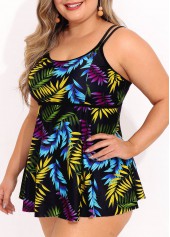 Plus Size Multi Color Leaf Print Tankini Set | thumb picture 