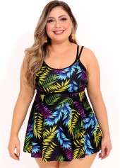 Plus Size Multi Color Leaf Print Tankini Set | thumb picture 