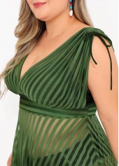 Plus Size Drawstring Olive Green Striped Tankini Set | thumb picture 