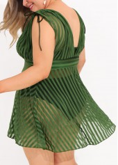 Plus Size Drawstring Olive Green Striped Tankini Set | thumb picture 