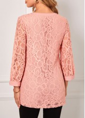 Pink Lace Stitching Split Neck Blouse | thumb picture 