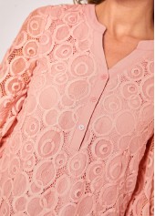 Pink Lace Stitching Split Neck Blouse | thumb picture 