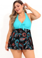 Plus Size Paisley Print Cyan Swimdress Top-No Bottom | picture 5