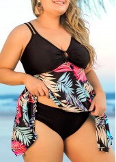 Plus Size Tropical Print Black Swimdress Top-No Bottom