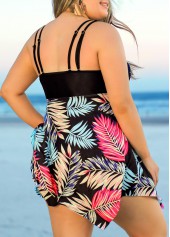 Plus Size Tropical Print Black Swimdress Top-No Bottom