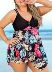 Plus Size Tropical Print Black Swimdress Top-No Bottom