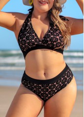 Plus Size Black Lace Mid Waist Bikini Set
