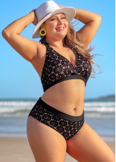 Plus Size Black Lace Mid Waist Bikini Set | thumb picture 