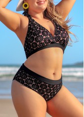 Plus Size Black Lace Mid Waist Bikini Set | thumb picture 