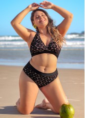 Plus Size Black Lace Mid Waist Bikini Set | thumb picture 