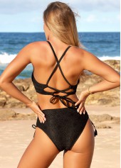 Lace Up Black Spaghetti Strap Bikini Set | thumb picture 