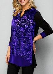 Split Neck Purple Velvet Burnout Blouse | thumb picture 