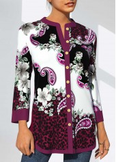 Floral and Paisley Print Purple Split Neck Blouse | thumb picture 