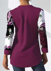 Floral and Paisley Print Purple Split Neck Blouse | thumb picture 