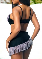 Tassel High Waisted Tie Side Black Bikini Set | thumb picture 