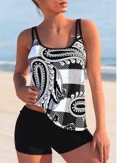 Paisley Print Double Straps Black Tankini Top-No Bottom | picture 1