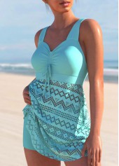 Lace Stitching Cross Strap Cyan Swimdress and Shorts | thumb picture 
