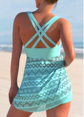 Lace Stitching Cross Strap Cyan Swimdress and Shorts | thumb picture 