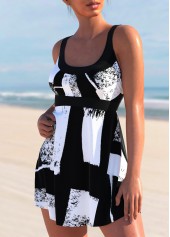 Geometric Print Cross Strap Black Swimdress Top-No Bottom | picture 3
