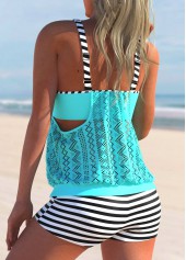 Lace Stitching Cyan Striped Tankini Set | thumb picture 