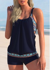 Tribal Print Wide Strap Navy Blue Tankini Set | thumb picture 