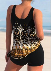 Tribal Print Wide Strap Black Tankini Set | thumb picture 