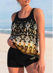 Tribal Print Wide Strap Black Tankini Set | thumb picture 