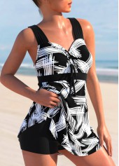Cross Strap Printed Black Swimdress Top-No Bottom | picture 3
