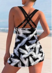 Cross Strap Printed Black Swimdress Top-No Bottom | picture 2