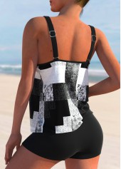 Plus Size Geometric Print Black Tankini Top-No Bottom
