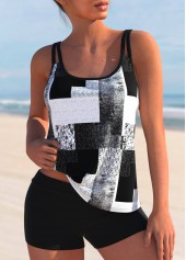 Plus Size Geometric Print Black Tankini Top-No Bottom